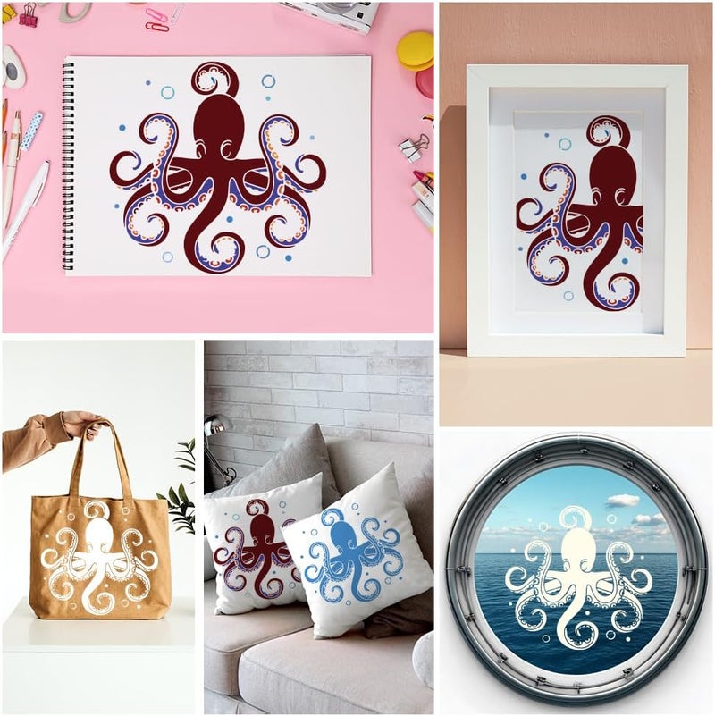DOODLREAM Octopus Sea Wall Stencil Template 11.8 x 11.8 Inch Reusable Plastic Ocean Themed Stencil for Painting on Wood Wall Floor Tile Fabric Glass DIY Home Decor - Image 5